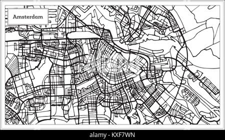 Amsterdam Holland Karte in Schwarz und Weiß. Vector Illustration. Übersichtskarte. Stock Vektor