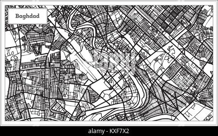 Bagdad Irak Stadtplan in Schwarz und Weiß. Vector Illustration. Übersichtskarte. Stock Vektor