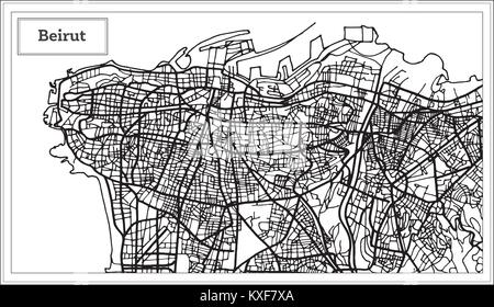 Beirut Libanon Stadtplan in Schwarz und Weiß. Vector Illustration. Übersichtskarte. Stock Vektor