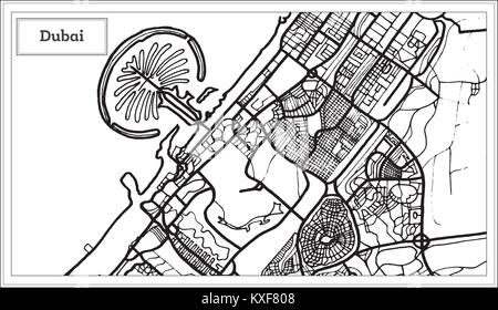 Dubai UAE Stadtplan in Schwarz und Weiß. Vector Illustration. Übersichtskarte. Stock Vektor