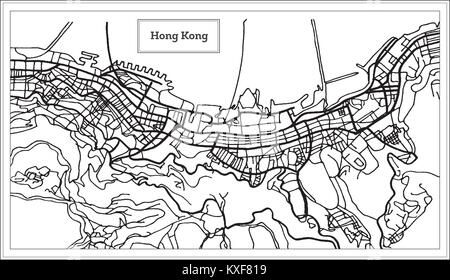 Hong Hong China Stadtplan in Schwarz und Weiß. Vector Illustration. Übersichtskarte. Stock Vektor