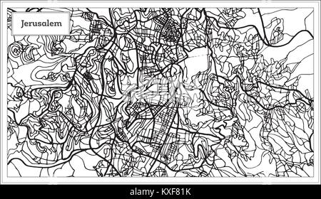 Jerusalem Israel Stadtplan in Schwarz und Weiß. Vector Illustration. Übersichtskarte. Stock Vektor