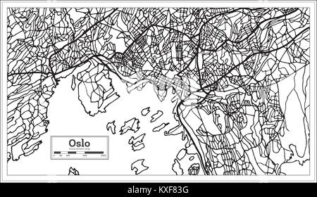 Oslo Norwegen Karte in Schwarz und Weiß. Vector Illustration. Übersichtskarte. Stock Vektor