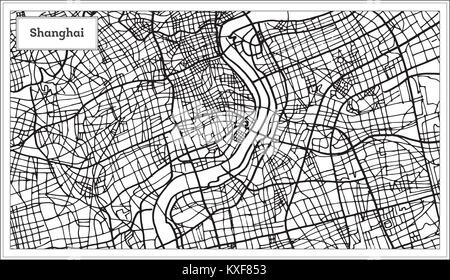 Shanghai China Stadtplan in Schwarz und Weiß. Vector Illustration. Übersichtskarte. Stock Vektor