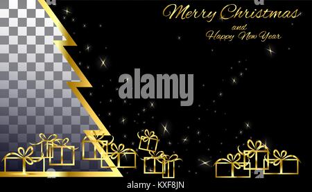 Leeren von Gold auf schwarzem Hintergrund der Weihnachtsbaum mit Geschenken und Glitter Stock Vektor