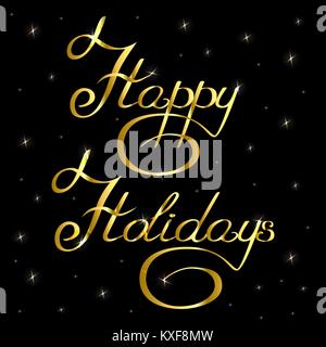 Handschriftlichen text Inschrift happy holidays Gold mit Sternen Stock Vektor