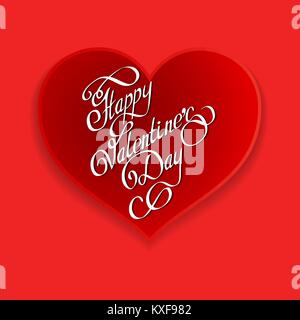 Schriftzug Happy Valentines Day, handschriftlichen Text in ein rotes Herz auf einem rosa Hintergrund Stock Vektor