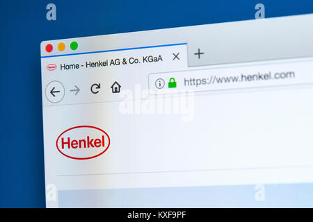 LONDON, Großbritannien - 4. JANUAR 2018: Die Homepage der offiziellen Website für Henkel - der Deutsche Chemie- und Konsumgüterhersteller, am 4. Januar 2018. Stockfoto