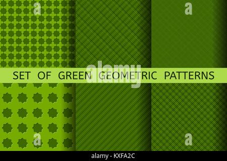 Grün Set mit geometrischen Muster von Linien, Gitter, Stock Vektor