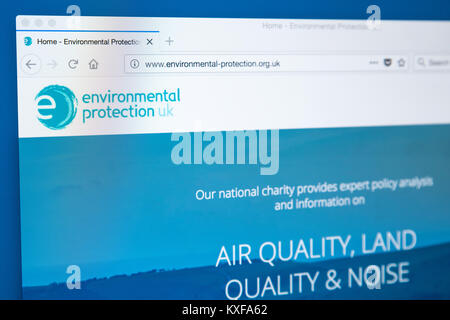 LONDON, Großbritannien - 4. JANUAR 2018: Die Homepage der offiziellen Website für den Umweltschutz UK - Eine nichtstaatliche Organisation (NGO) Stockfoto