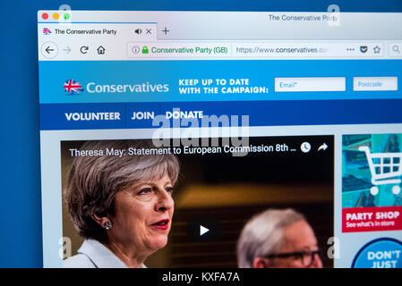 LONDON, Großbritannien - 4. JANUAR 2018: Die Homepage der offiziellen Website für die Konservative Partei - der Konservativen Partei in Großbritannien, am 4. Ja Stockfoto