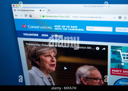 LONDON, Großbritannien - 4. JANUAR 2018: Die Homepage der offiziellen Website für die Konservative Partei - der Konservativen Partei in Großbritannien, am 4. Ja Stockfoto