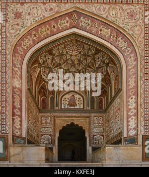 Sheesh Mahal - gespiegelt Palast an Amer Fort, Jiapur, Rajasthan, Indien Stockfoto