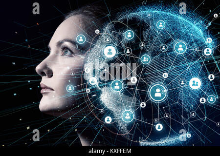 Die globale Kommunikation Netzwerk und KI (Künstliche Intelligenz) Konzept. Stockfoto