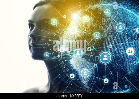Die globale Kommunikation Netzwerk und KI (Künstliche Intelligenz) Konzept. Stockfoto