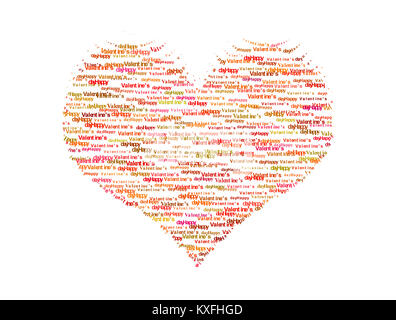 Valentine Herz von Text auf weißem Hintergrund Stockfoto