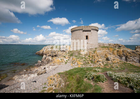 Ansicht der Martello Tower fon der Insel Irland's Auge vor der Küste von Dublin an der Ostküste von Irland Stockfoto