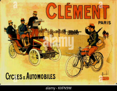 1903 Werbeplakat für Clement Cycles and Automobiles, auf dem Design und Illustration des frühen 20. Jahrhunderts im Zusammenhang mit der französischen Automobil- und Fahrradherstellung gezeigt werden. Stockfoto