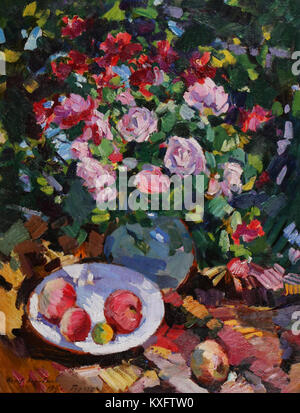 Übersetzung: Korovin Roses Gurzuf 1917. Gemälde des russischen Künstlers Konstantin Korovin aus dem Jahr 1917 mit Rosen in Gurzuf auf der Krim. Stockfoto
