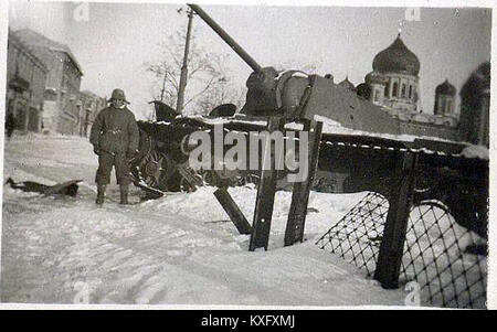 Foto von Rostow am Don unter der Besatzung 1943 während des Zweiten Weltkriegs, zeigt Kriegsbedingungen in der Stadt unter deutscher Kontrolle an der Ostfront. Stockfoto