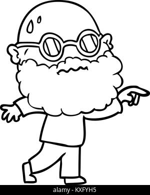 Cartoon sorgen Mann mit Bart und Brille Zeigefinger Stock Vektor