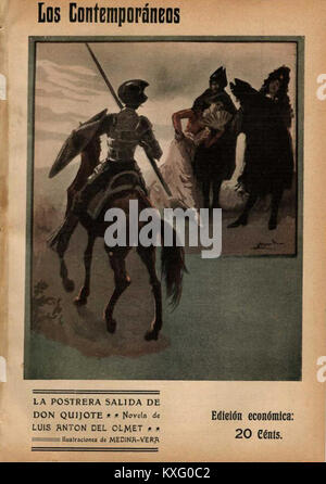 Ausgabe des Magazins Los Contemporáneos vom 17. Juni 1910, in dem Luis Antón del Olmet das Werk La postrera salida de Don Quijote behandelt, in dem literarische Themen und das kulturelle Erbe von Cervantes’ Figur Don Quijote diskutiert werden. Stockfoto