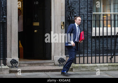 London, Großbritannien. 9 Jan, 2018. Matt Hancock MP, Staatssekretär für Digitale, Kultur, Medien und Sport, Blätter Downing Street 10 im Anschluss an die erste Kabinettssitzung seit der Kabinettsumbildung von Premierminister Theresa May. Credit: Mark Kerrison/Alamy leben Nachrichten Stockfoto