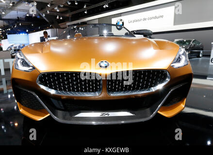 Brüssel. 10 Jan, 2018. Foto auf Jan. 10, 2018 zeigt die BMW Z4 in den Medien Tag der 96th European Motor Show in Brüssel, Belgien. Credit: Ihr Pingfan/Xinhua/Alamy leben Nachrichten Stockfoto