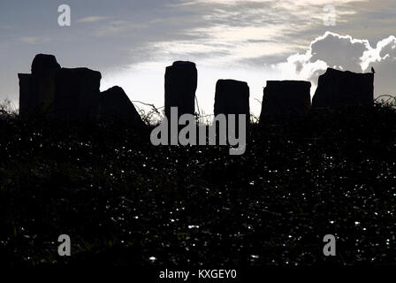 Isle of Portland, Großbritannien. 10. Januar 2018. Strahlender Sonnenschein über die 'Memory Steine', die Isle of Portland's mini Tonehenge' im März errichtet, 2017 Credit: stuart Hartmut Ost/Alamy leben Nachrichten Stockfoto