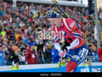 Ruhpolding, Deutschland. 10 Jan, 2018. Dem drittplatzierten Johannes Thingnes Boe Norwegen verlässt den Schießstand während der Männer 20 km Event bei der Biathlon-WM in die Chiemgau Arena in Ruhpolding, Deutschland, 10. Januar 2018. Credit: Matthias Balk/dpa/Alamy leben Nachrichten Stockfoto