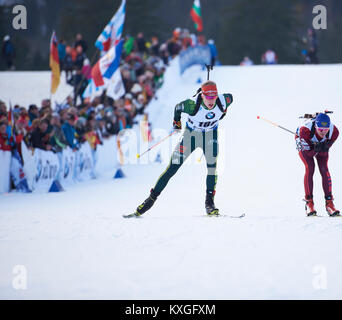 Ruhpolding, Deutschland. 10 Jan, 2018. Roman Rees in Aktion während der mens World Cup 20 km einzelne Rennen bei den IBU-WM in Ruhpolding Deutschland. Credit: Marcel Laponder/Alamy leben Nachrichten Stockfoto