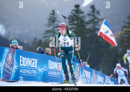 Ruhpolding, Deutschland. 10 Jan, 2018. Roman Rees in Aktion während der mens World Cup 20 km einzelne Rennen bei den IBU-WM in Ruhpolding Deutschland. Credit: Marcel Laponder/Alamy leben Nachrichten Stockfoto