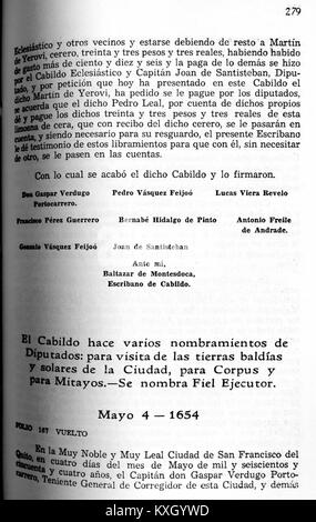 ‚ACCQUITO-1650-1657-PAG279‘ bezeichnet ein Archivdokument aus der Mitte des 17. Jahrhunderts auf Seite 279 der ACCQUITO-Sammlung europäischer Aufzeichnungen. Stockfoto