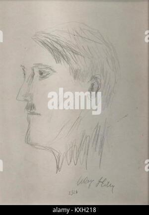 Ein Selbstporträt Adolf Hitler, das in seiner frühen künstlerischen Periode vor seiner politischen Karriere entstanden ist. Das Werk gibt Einblicke in seine kurze Auseinandersetzung mit Kunst und Malerei im Wien des frühen 20. Jahrhunderts. Stockfoto
