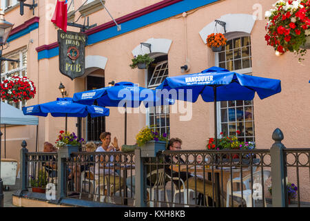 Outdoor Cafe in Victoria, der auch als Garden City auf Vancouver Island in British Columbia, Kanada bekannt Stockfoto