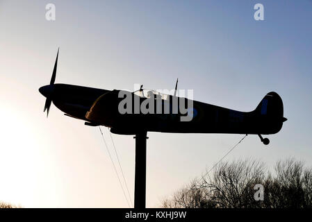 Der Lytham St Annes Full scale Modell spitfire auf Anzeige an Fairhaven See, Lytham, Lancashire, Großbritannien Stockfoto