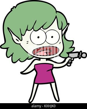 Cartoon schockiert fremde Mädchen mit Ray Gun Stock Vektor