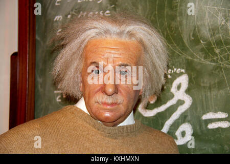 London, Vereinigtes Königreich, 08, Juli 2014. Madame Tussauds in London. Waxwork Statue von Albert Einstein. Stockfoto