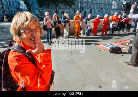 Freude Hurcombe des Save-Shaker Aamer Kampagne errötet und dreht sich weg, als sie für ihre unerschütterliche Kampagnen für die Freilassung von Aamer gelobt wird, ohne Anklage oder Gerichtsverfahren für 14 Jahre der Folter in Guantanamo und Bagram statt. Stockfoto