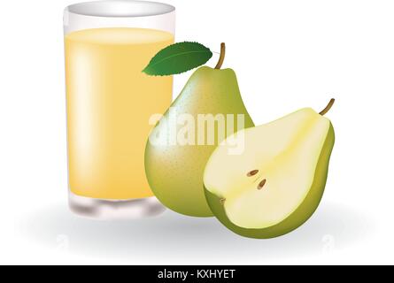 Birnensaft mit ganzen Birnen und eine Hälfte, Vektor Stock Vektor