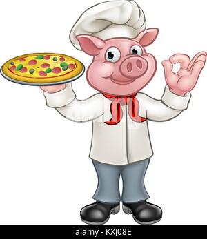 Schwein Pizza Chef Cartoon Charakter Maskottchen Stock Vektor
