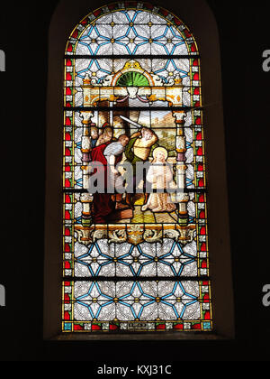 Aulnois sous Vertuzey (Meuse) Église Saint-Sébastien vitrail 02. Stockfoto