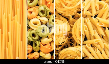 Vielzahl an raw Pasta formen Collage Stockfoto