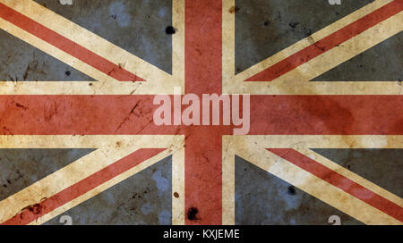 Alten grunge vintage UK Großbritannien Nationalflagge Graffiti über Hintergrund der gealterten getragen verwitterten Bettwäsche segeltuch Segeltuch Stockfoto