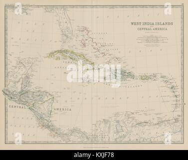 West Indien Inseln & Mittelamerika. Karibik. 50 x 60 cm. JOHNSTON 1879 Karte Stockfoto