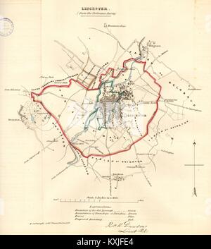 LEICESTER Gemeinde/Stadt/Stadt zu planen. REFORM ACT. Leicestershire. DAWSON 1832 Karte Stockfoto