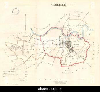 CARLISLE Stadt/Ort/Stadt zu planen. REFORM ACT. Cumbria. DAWSON 1832 alte Karte Stockfoto