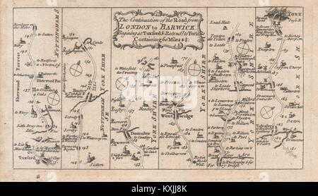 - Tuxford-Bawtry Doncaster-Wentbridge - Tascaster-York road map. Notts-Yorks c 1775 Stockfoto