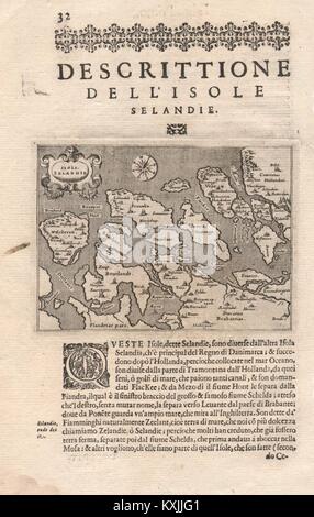 "Escrittione dell'Isole Selandie'. PORCACCHI. Zeeland Niederlande 1620 Karte Stockfoto