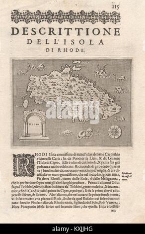 "Escrittione dell'Isola di Rhodi". PORCACCHI. Rhodos Dodekanes 1620 alte Karte Stockfoto